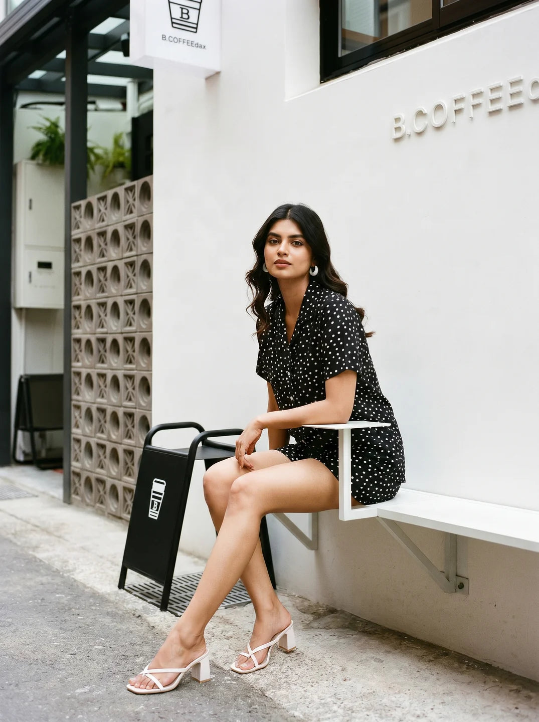 Black Polka Shirt & Elasticated Shorts Co-ord Set in Viscose