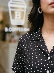 Black Polka Shirt & Elasticated Shorts Co-ord Set in Viscose
