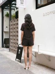 Black Polka Shirt & Elasticated Shorts Co-ord Set in Viscose