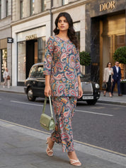Multicolor Paisley Co-ord Set in Cotton Cambric