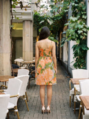 Orange Strappy Bold Floral Mini Dress in Cotton Cambric