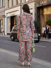 Multicolor Paisley Co-ord Set in Cotton Cambric