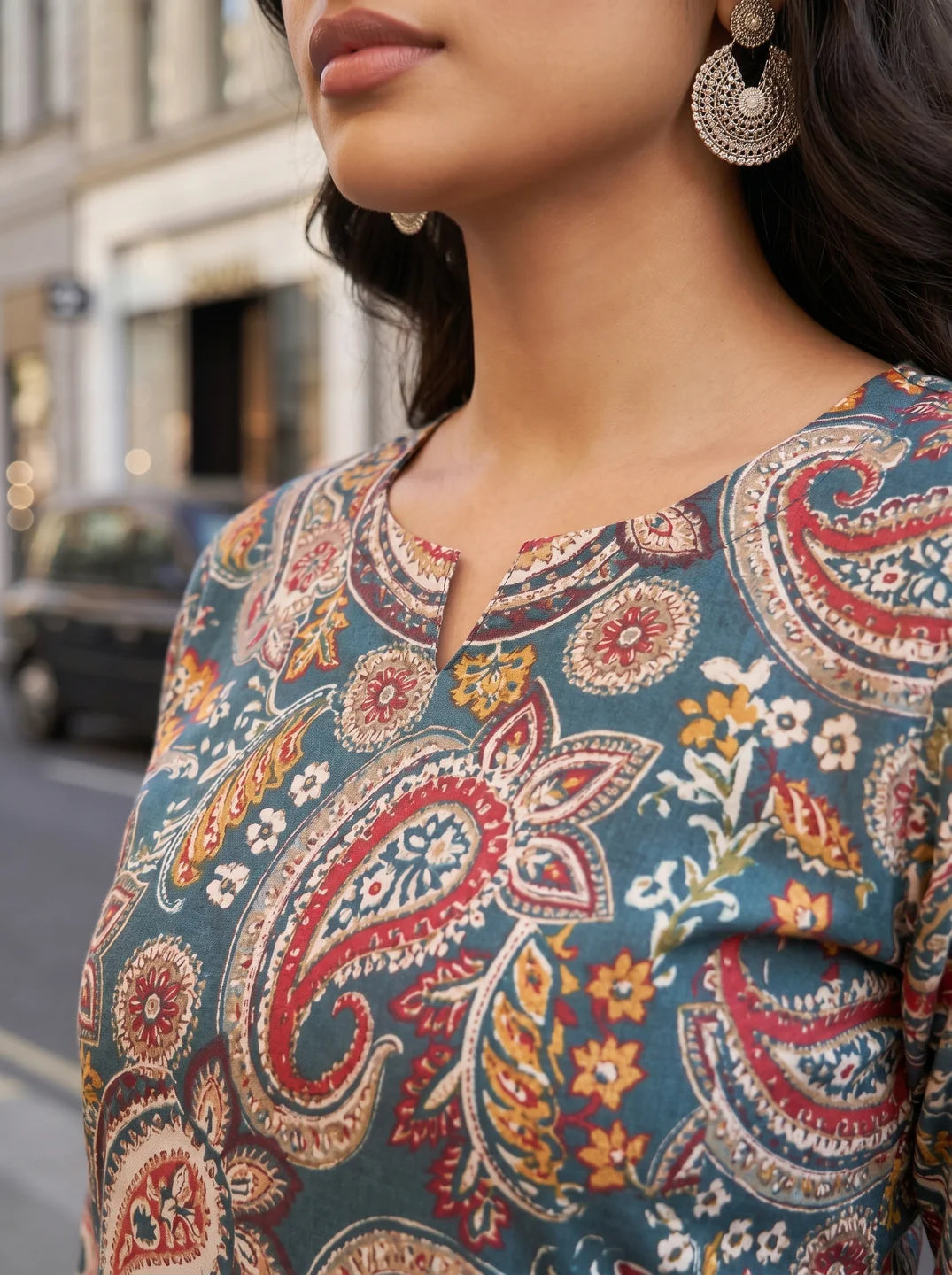 Multicolor Paisley Co-ord Set in Cotton Cambric