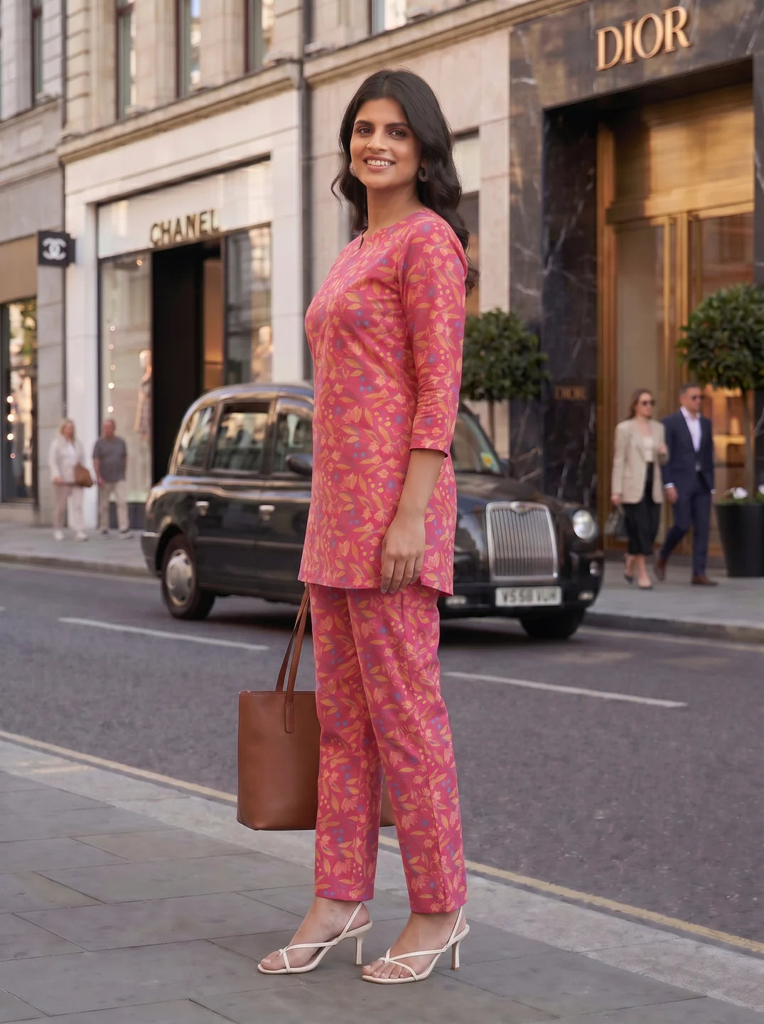 Raspberry Base Multicolor Floral Co-ord Set in Cotton Cambric