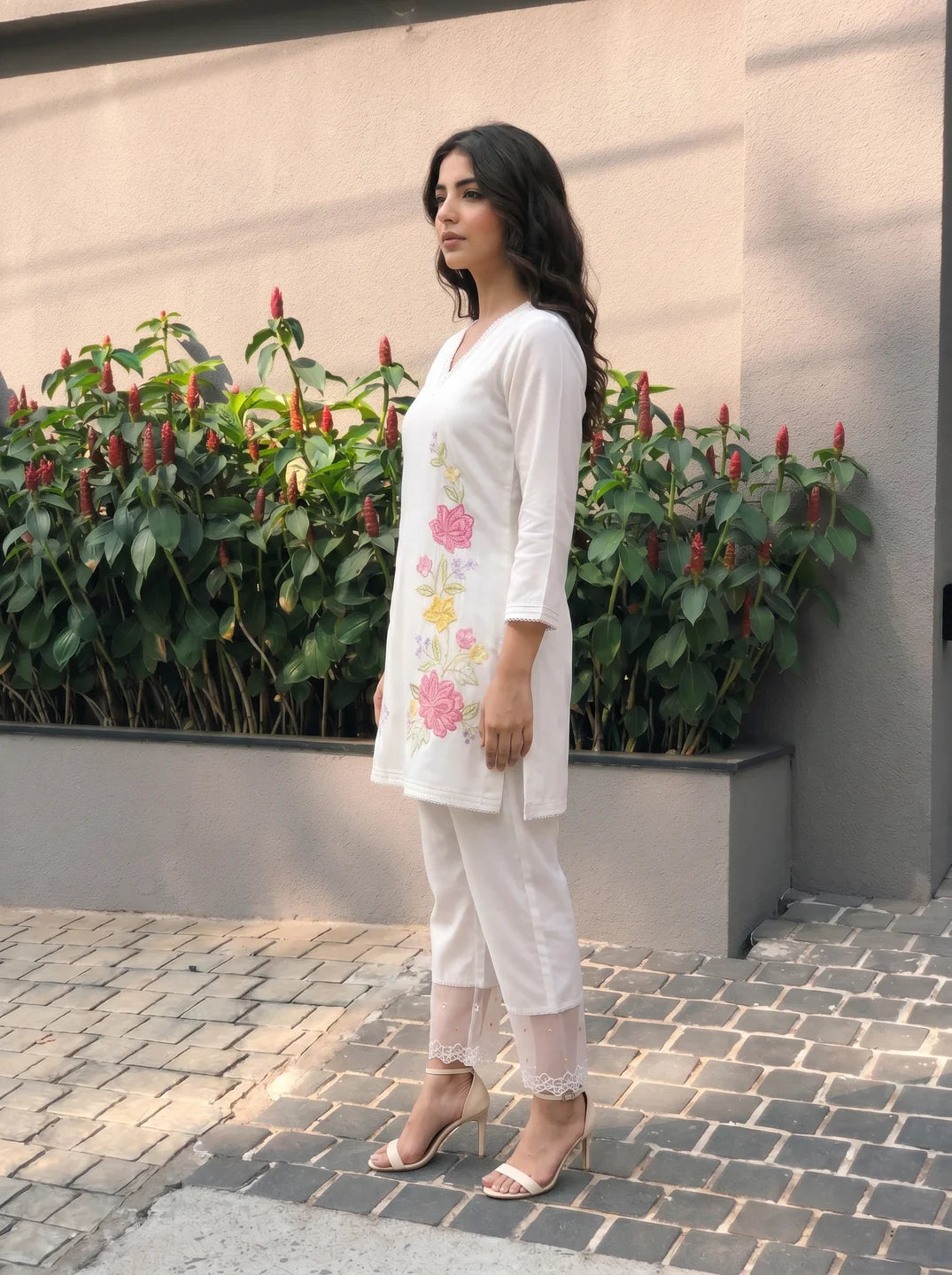 White co-ord set for women with matching top and pants