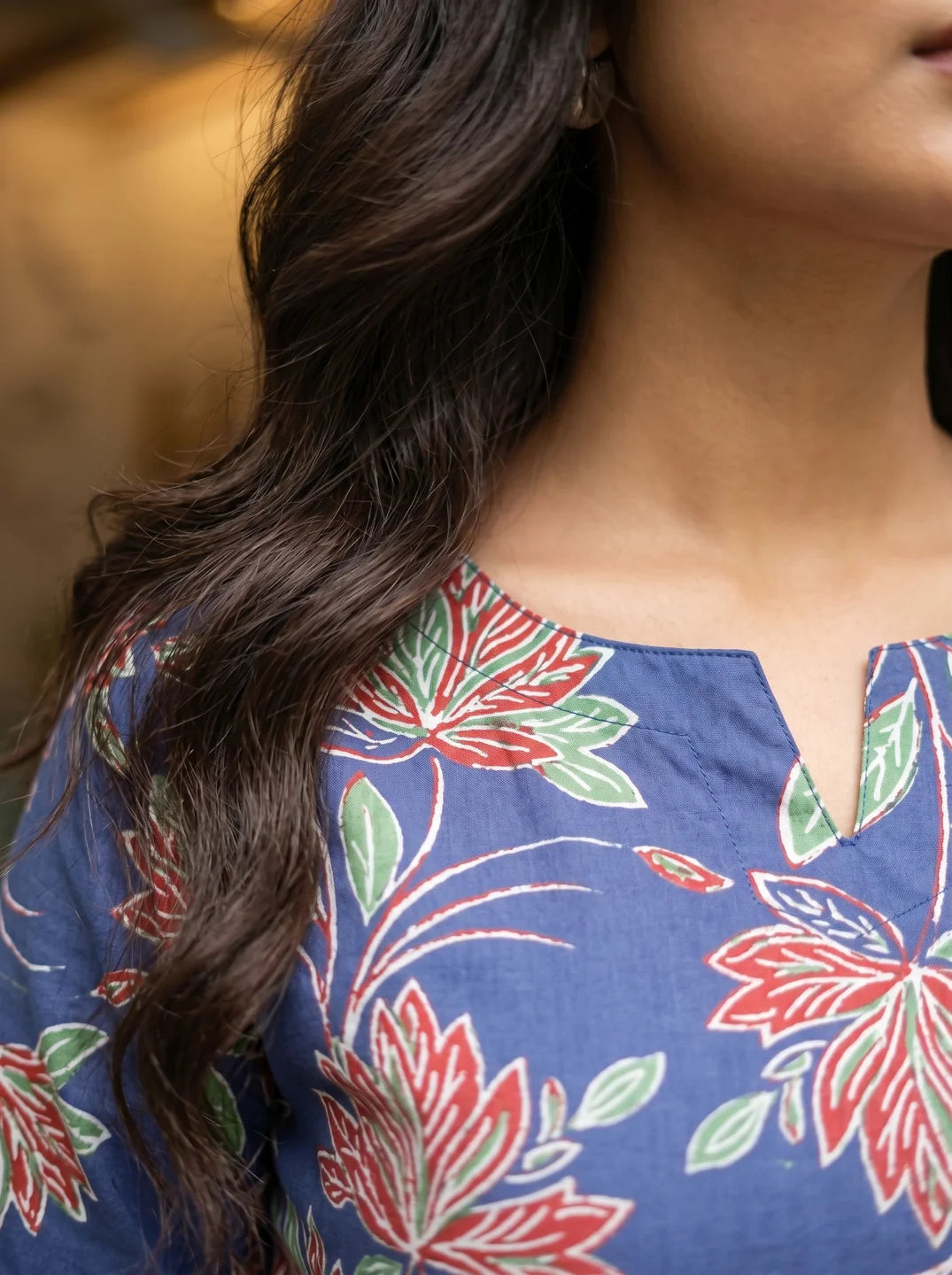 Navy Blue Floral Co-ord Set in Cotton Cambric
