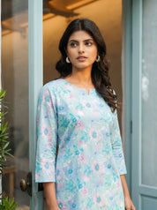 Seafoam Pearl Base Multi Color Floral Cotton Cambric Co-ord Set