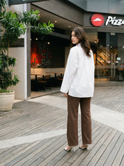 White Hand-Painted Off-Shoulder Loose Shirt in Cotton Poplin
