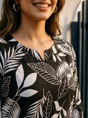 Monochrome Bold Leaf Printed Cotton Cambric Co-Ord Set