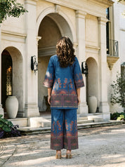 Cobalt Blue Border Printed Beaded Co-Ord Set