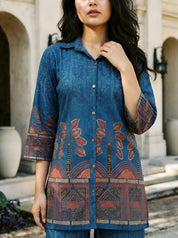 Cobalt Blue Border Printed Beaded Co-Ord Set
