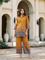Mustard Border Printed Beaded Co-Ord Set