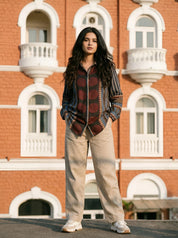 Multicolor Concealed Placket Shirt with Asymmetric Hem in Muslin