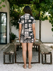 Mono Abstract Patch Printed Cotton Cambric Shirt & Shorts Set