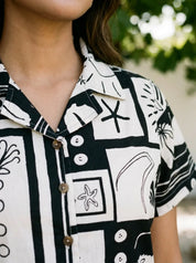 Mono Abstract Patch Printed Cotton Cambric Shirt & Shorts Set