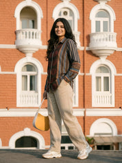 Multicolor Concealed Placket Shirt with Asymmetric Hem in Muslin