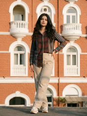 Multicolor Concealed Placket Shirt with Asymmetric Hem in Muslin