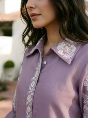 Iris Color Placement Embroidered Ethnic Set in Roman Silk