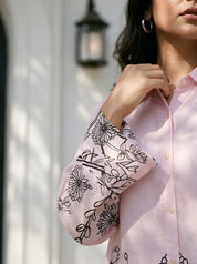 Baby Pink Floral Border Printed Muslin Co-Ord Set