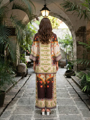 Cream & Brown Botanical Printed Muslin Co-ord Set