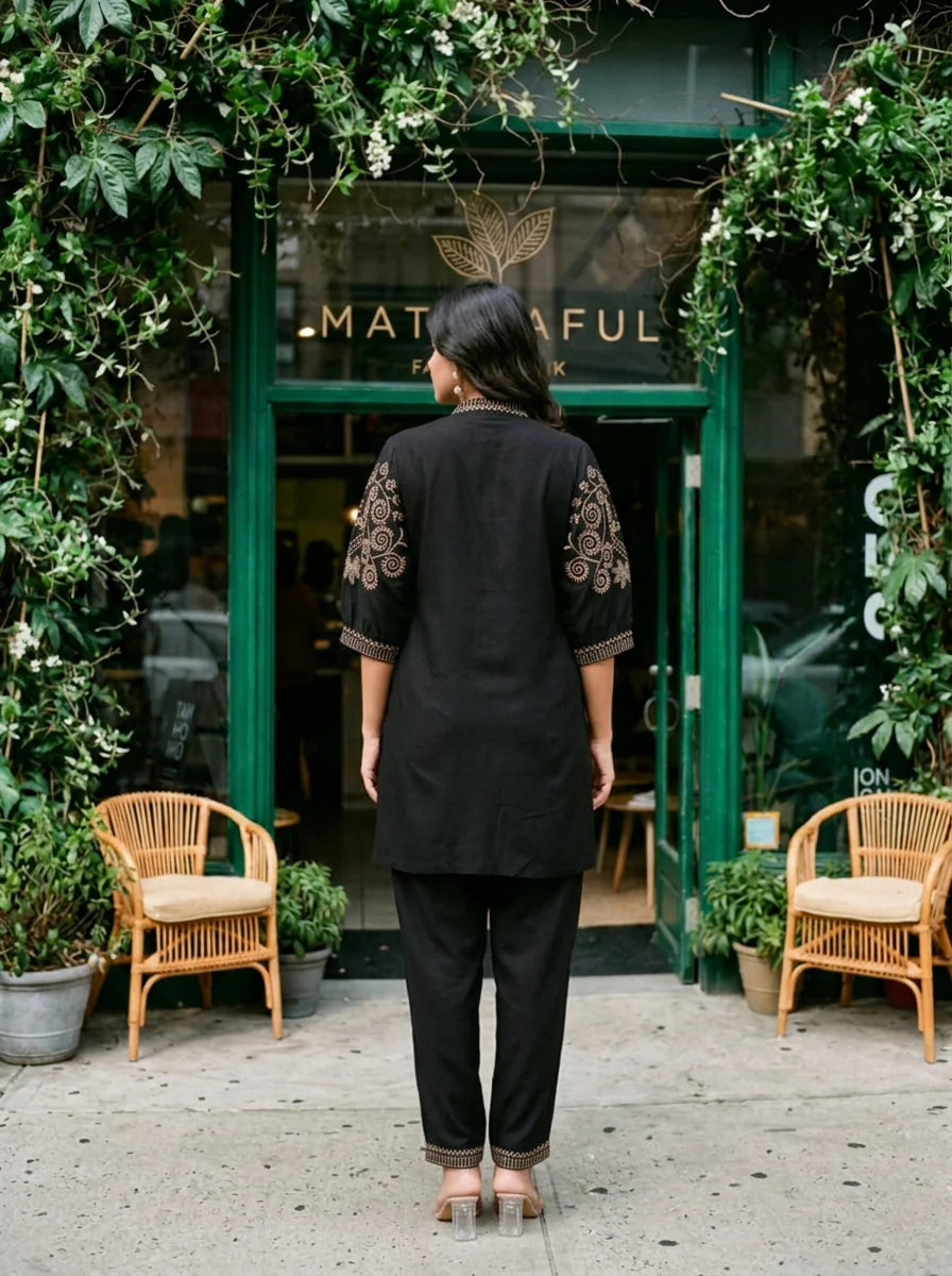 Black Embroidered Co-ord Set in Cotton