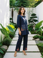 Women's blue co-ord set with contemporary design