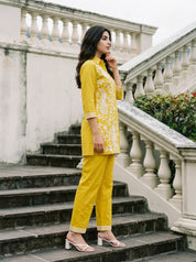 Mustard Yellow Embroidered Co-ord Set in Cotton