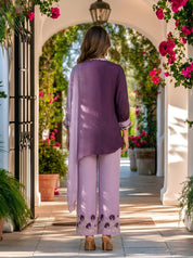 Purple Dip Dye Embroidered Sequin Work Co-Ord Set in Chinon