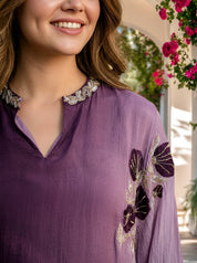 Purple Dip Dye Embroidered Sequin Work Co-Ord Set in Chinon