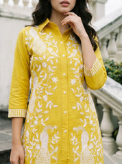 Mustard Yellow Embroidered Co-ord Set in Cotton