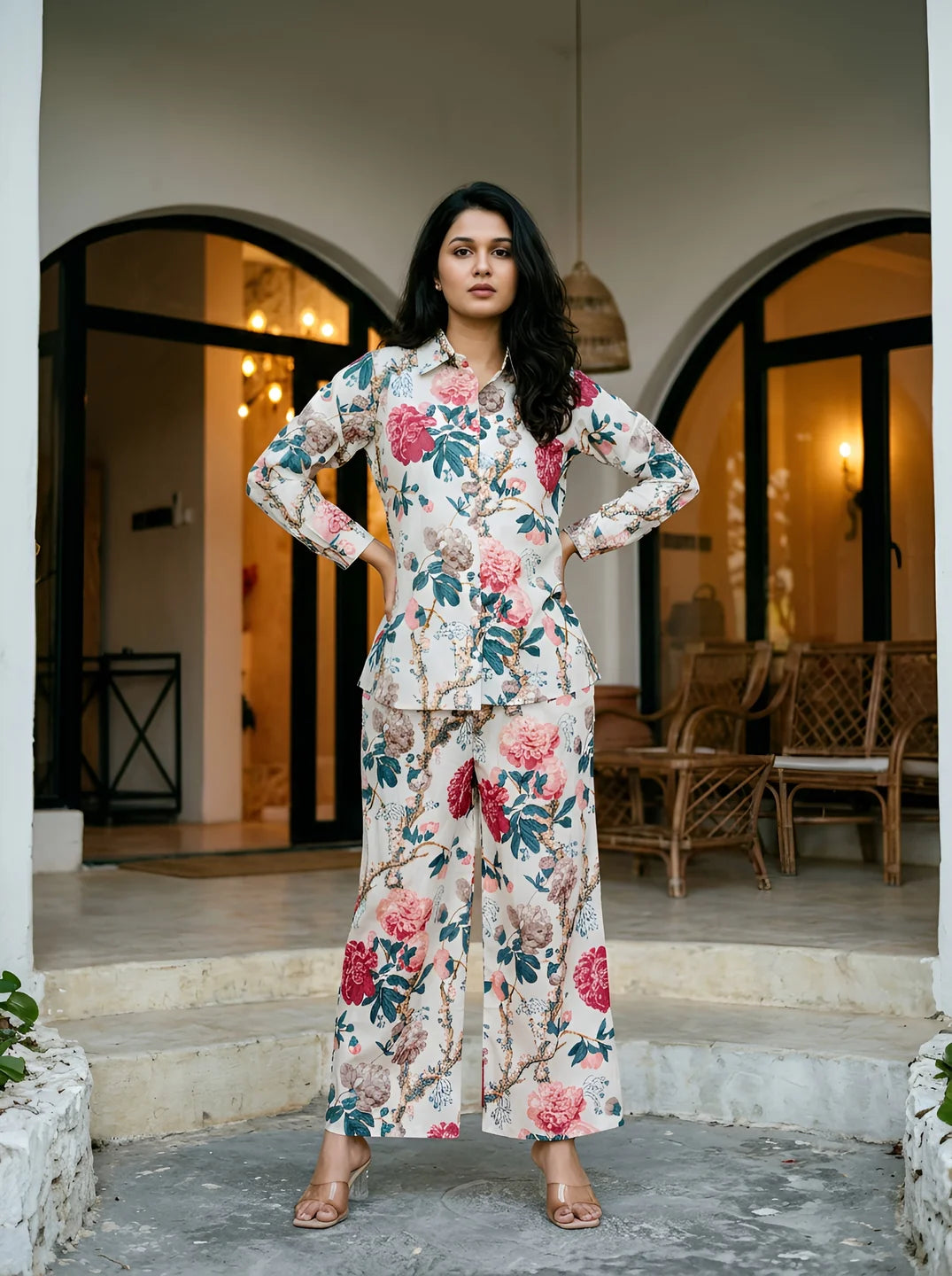 Sky blue women’s co ord set with stylish coordinated fashion and breathable comfortable modern outfit styling