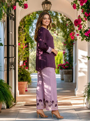 Purple Dip Dye Embroidered Sequin Work Co-Ord Set in Chinon