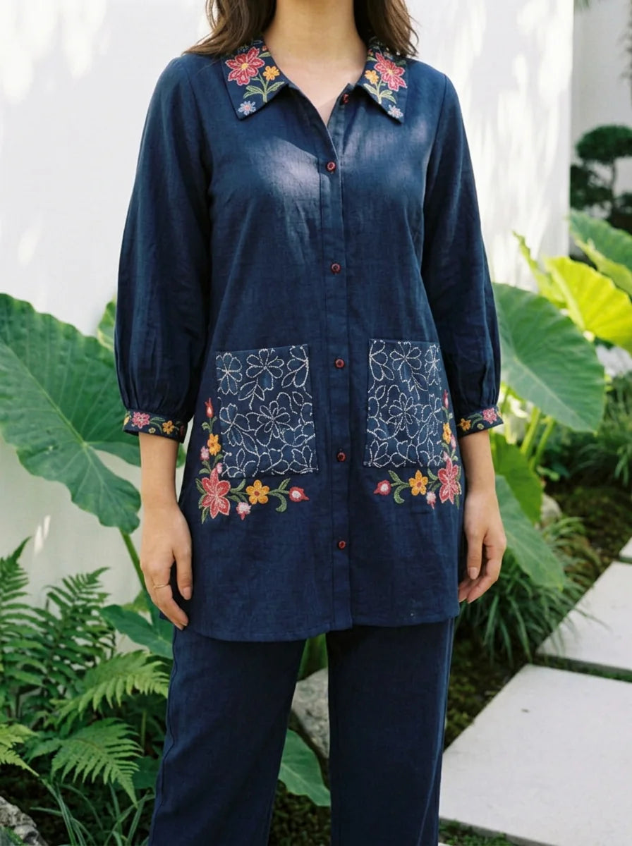 Blue cotton co-ord set with comfortable fit