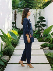 Stylish blue co-ord set with matching top and pants