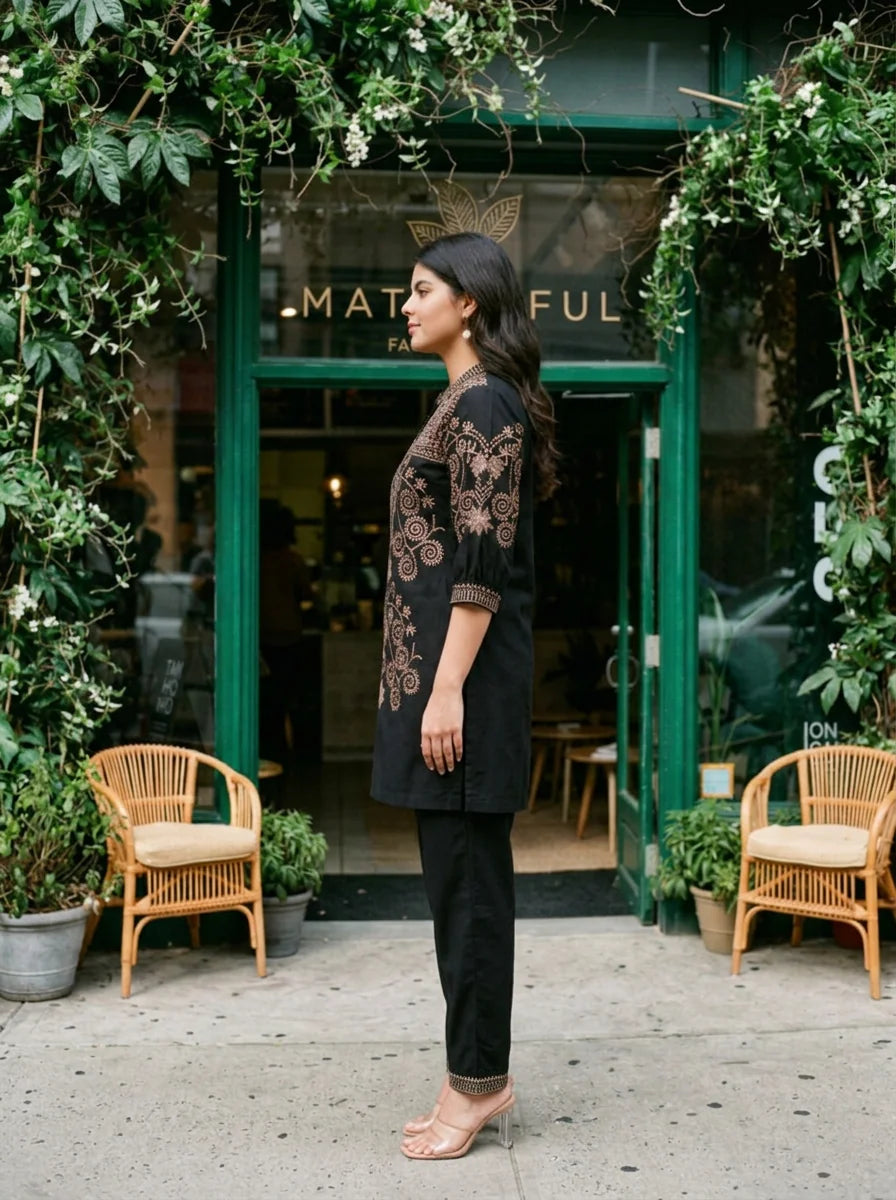 Black Embroidered Co-ord Set in Cotton