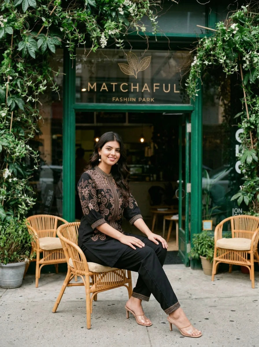 Black Embroidered Co-ord Set in Cotton