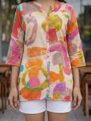 Multicolor Geometric Crepe Short Kurti
