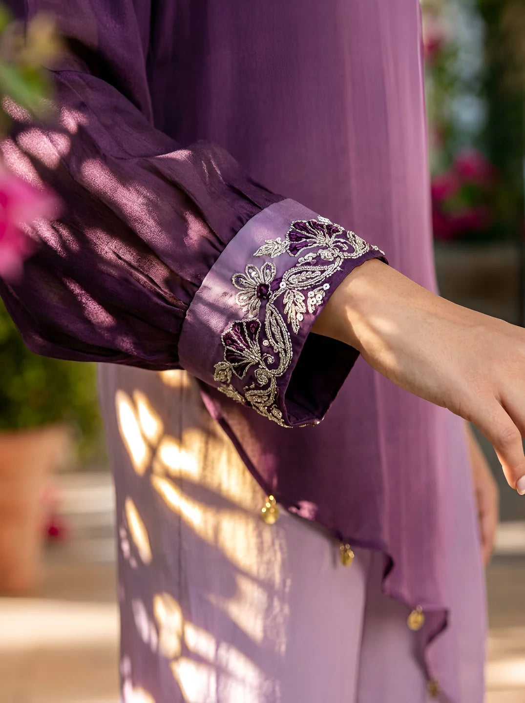 Purple Dip Dye Embroidered Sequin Work Co-Ord Set in Chinon