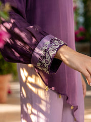 Purple Dip Dye Embroidered Sequin Work Co-Ord Set in Chinon