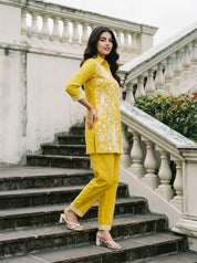Stylish yellow co-ord set with matching top and pants