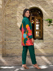 Green Floral  Crepe Abstract Mirror Work Co-Ord Set