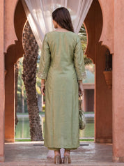 Pastel Green Mirror Work Kurta Set with Potli Bag in Tissue