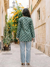Bottle Green Angrakha Cotton Short Kurti