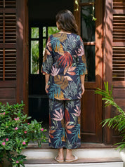 Multicolor Bold Leaf Printed Cotton Cambric Co-Ord Set