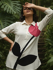 Organic White Floral Appliqué Co-ord Set in Cotton Flex