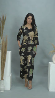 Black Abstract Printed Cotton Kurta With Pant