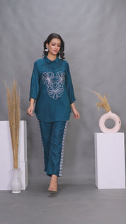 Peacock Green Embroidered Shirt With Pant