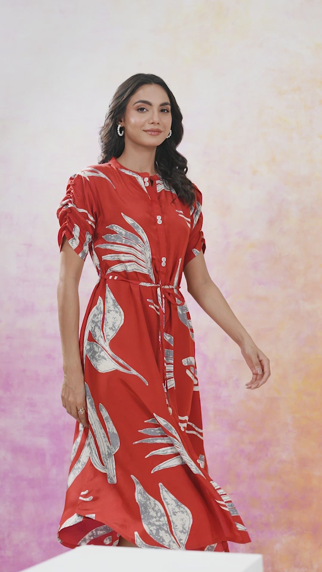 Rust and Grey Bold Abstract Printed Motif Midi Dress