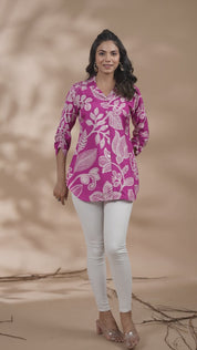 Pink Floral Print Russian Silk Tunic