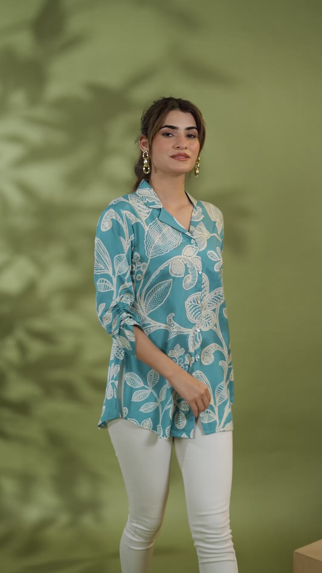 Light Blue Floral Print  Russian Silk Tunic